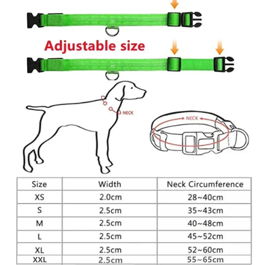 LED Glowing Dog Collar – Adjustable Flashing Rechargeable Light-Up Collar