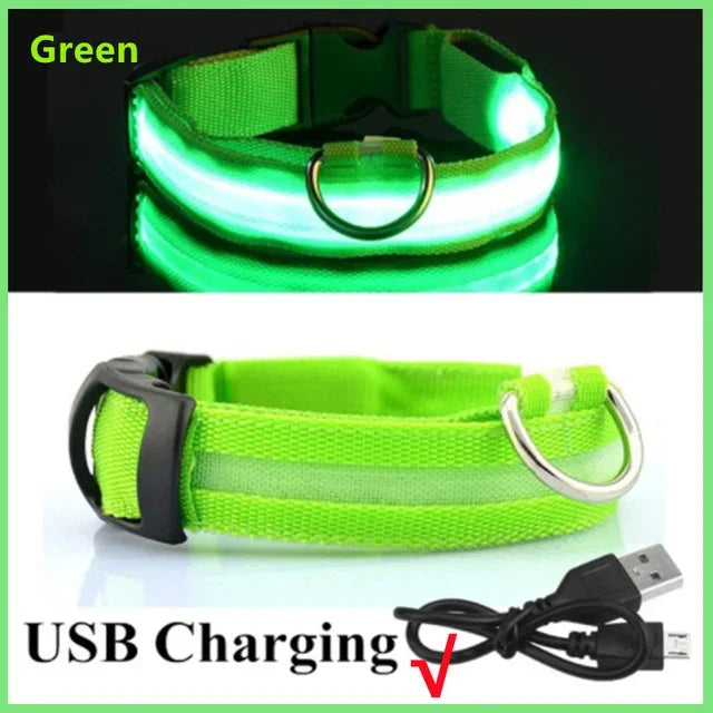 LED Glowing Dog Collar – Adjustable Flashing Rechargeable Light-Up Collar