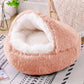 Snooze Cat Bed – Round Plush Fluffy Hooded Cozy Cave