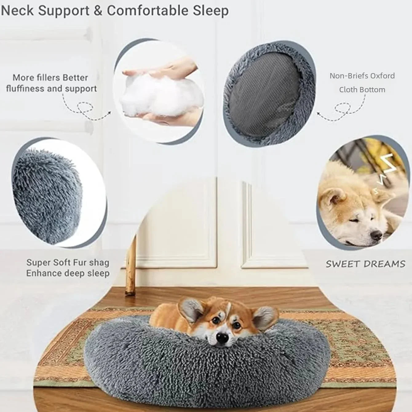40–90cm Round Pet Bed – Super Soft Plush Dog & Cat Bed