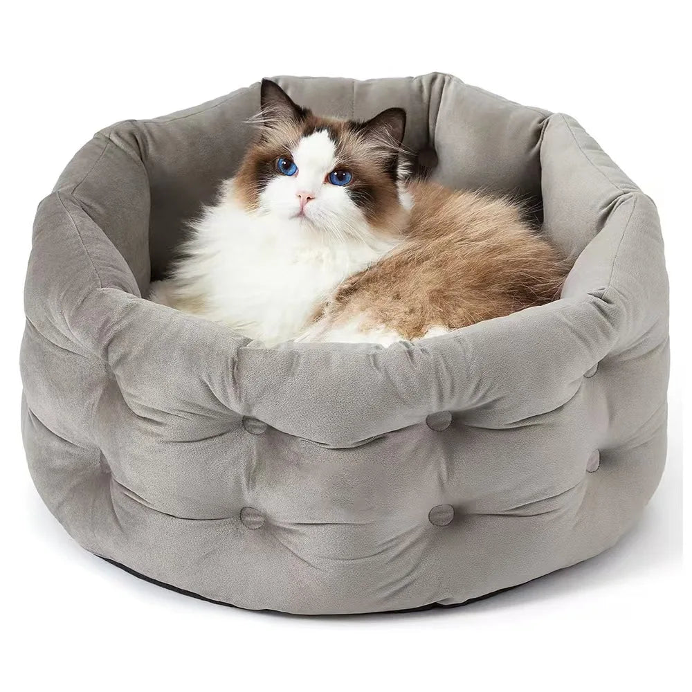 Deep Nest Round Cat Bed for Indoor Cats
