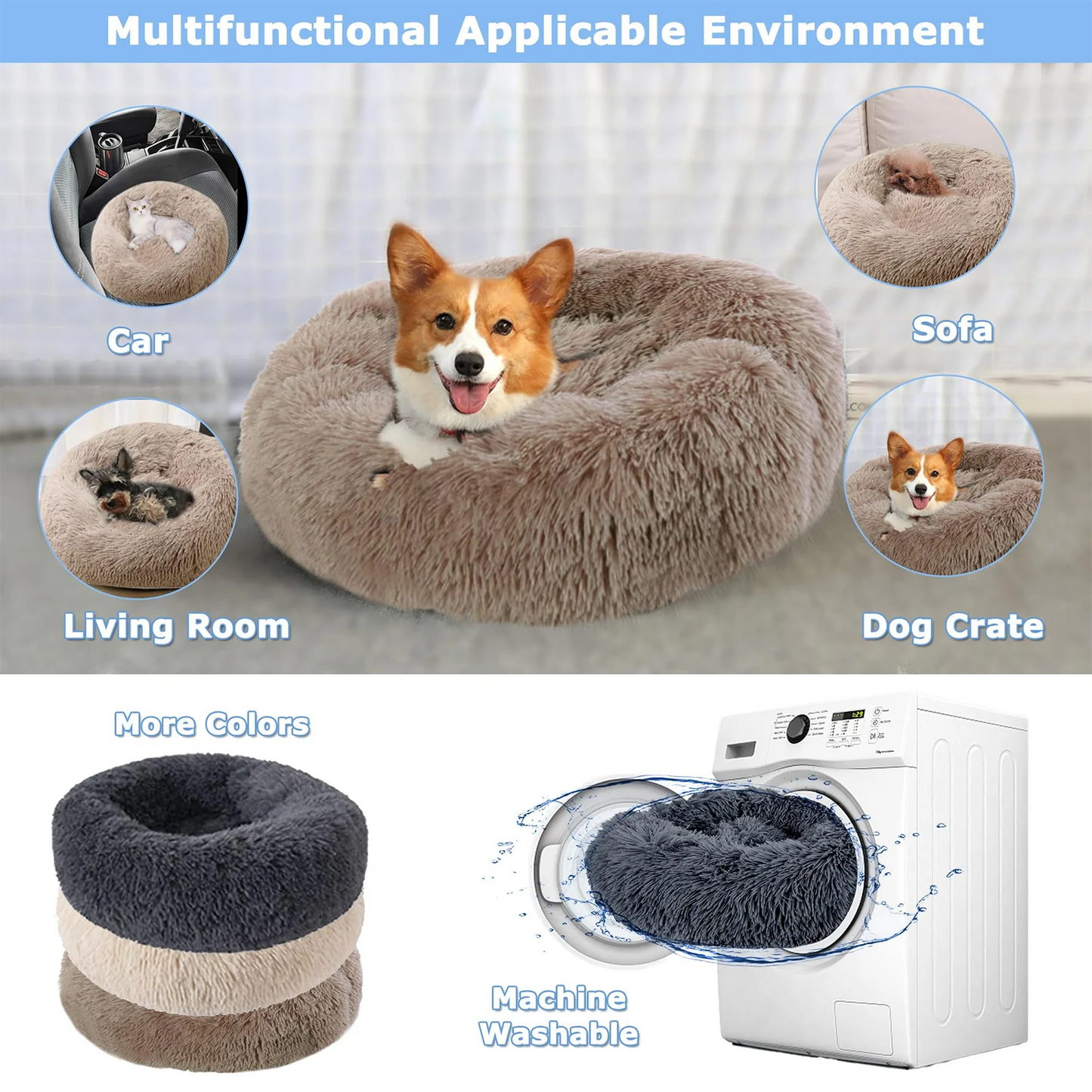 40–90cm Round Pet Bed – Super Soft Plush Dog & Cat Bed