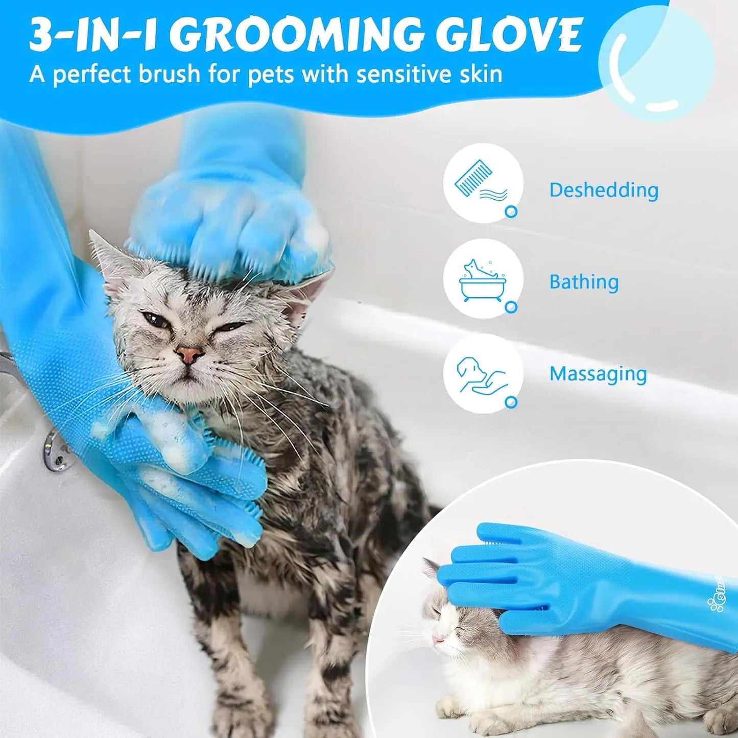 Pet Grooming & Bathing Gloves for Dogs & Cats
