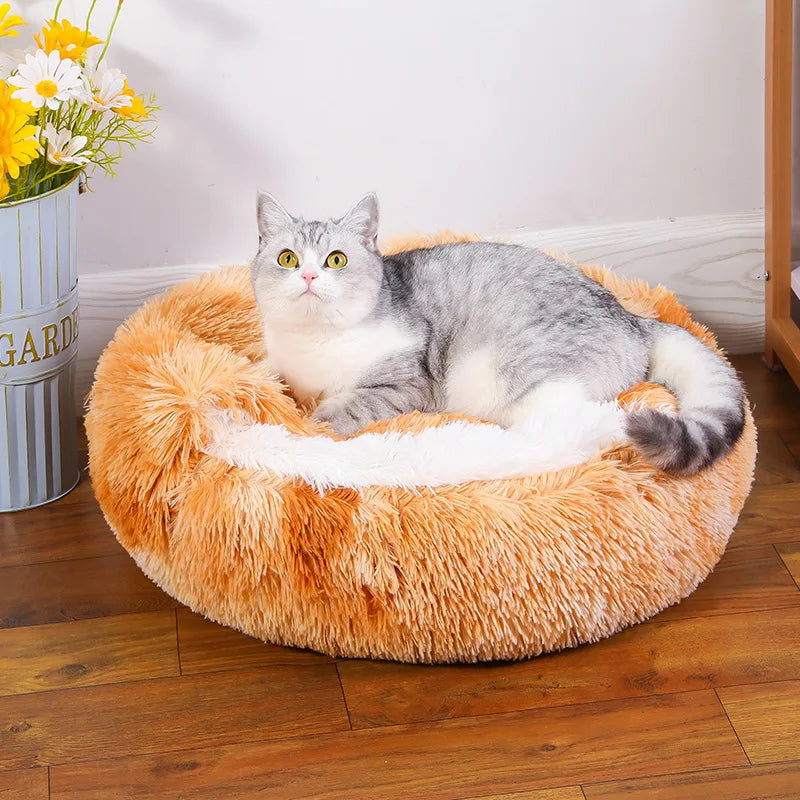 Snooze Cat Bed – Round Plush Fluffy Hooded Cozy Cave