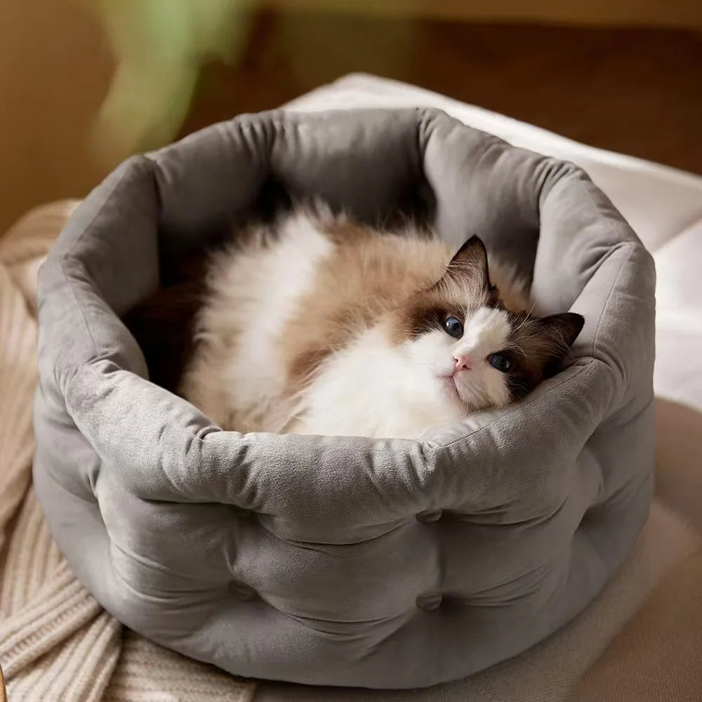 Deep Nest Round Cat Bed for Indoor Cats