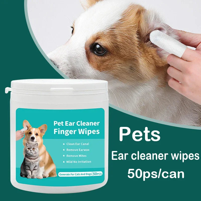 50pcs Pet Ear Cleaning Wipes for Dogs & Cats