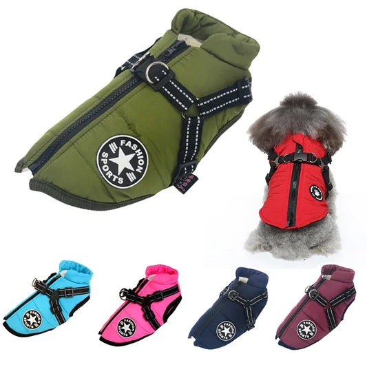 Large Dog Waterproof Winter Jacket with Harness