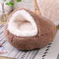 Snooze Cat Bed – Round Plush Fluffy Hooded Cozy Cave