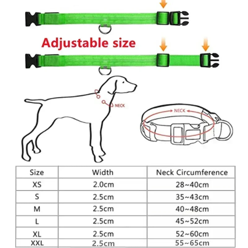 LED Glowing Dog Collar – Adjustable Flashing Rechargeable Light-Up Collar