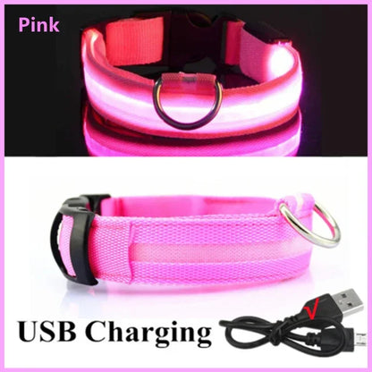 LED Glowing Dog Collar – Adjustable Flashing Rechargeable Light-Up Collar