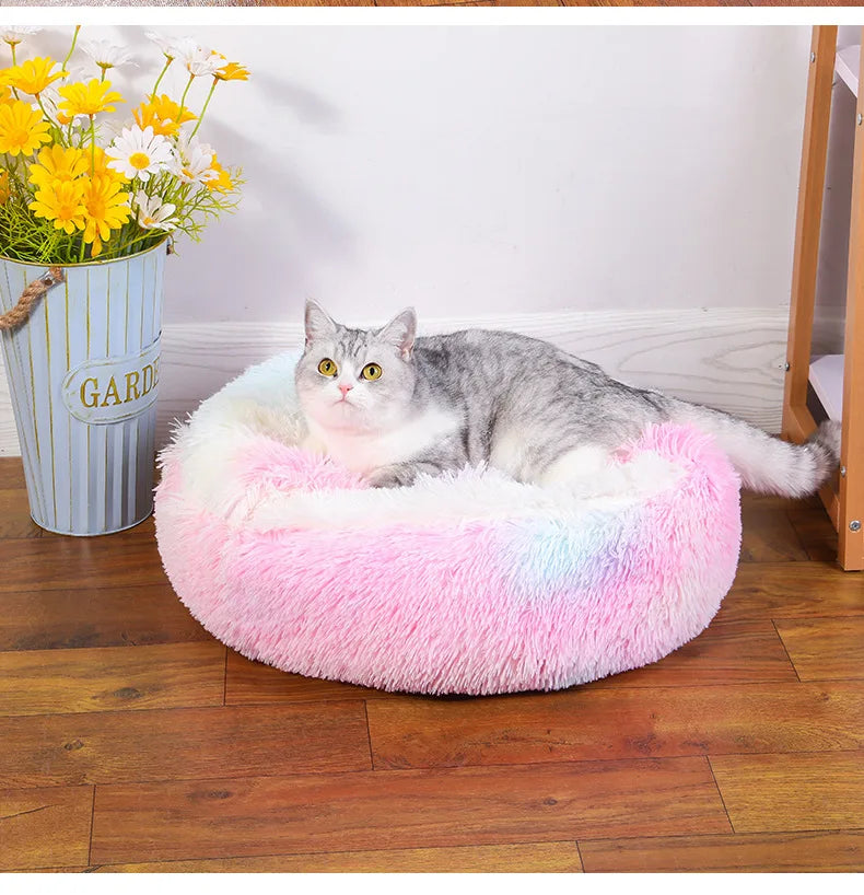 Snooze Cat Bed – Round Plush Fluffy Hooded Cozy Cave